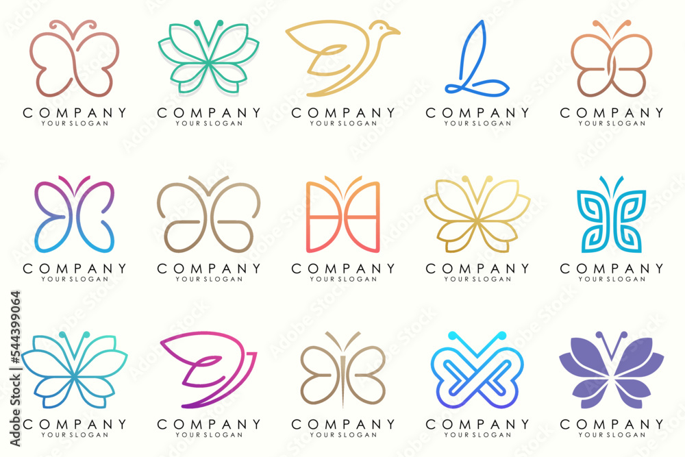 set of creative abstract butterfly logo design. set of creative abstract butterfly logo design.