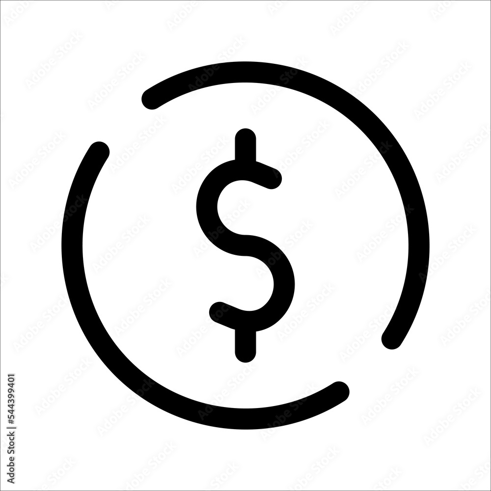 USD symbol circled by two arrows, Money flow, Exchange, Circulation, Vector illustration, on a white background. USD symbol circled by two arrows, Money flow, Exchange, Circulation, Vector illustration, on a white background.