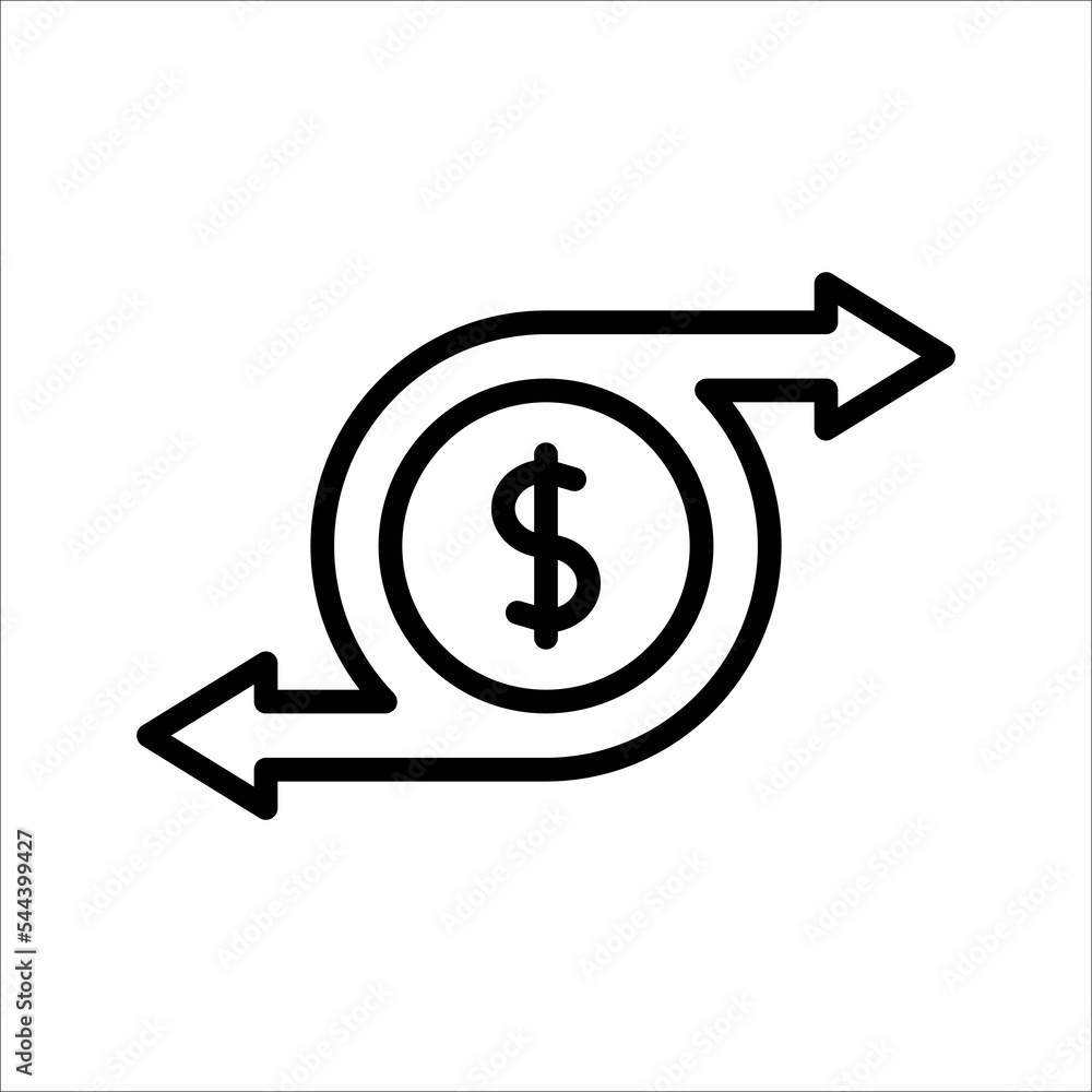USD symbol circled by two arrows, Money flow, Exchange, Circulation, Vector illustration, on a white background. USD symbol circled by two arrows, Money flow, Exchange, Circulation, Vector illustration, on a white background.