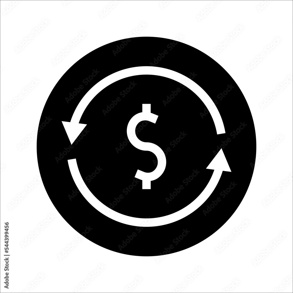 USD symbol circled by two arrows, Money flow, Exchange, Circulation, Vector illustration, on a white background. USD symbol circled by two arrows, Money flow, Exchange, Circulation, Vector illustration, on a white background.