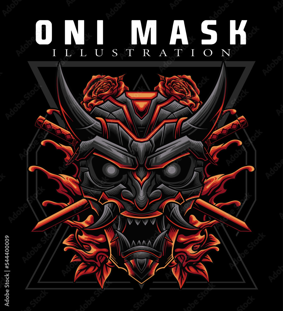 Vector design of Japanese demon oni mask monster illustration