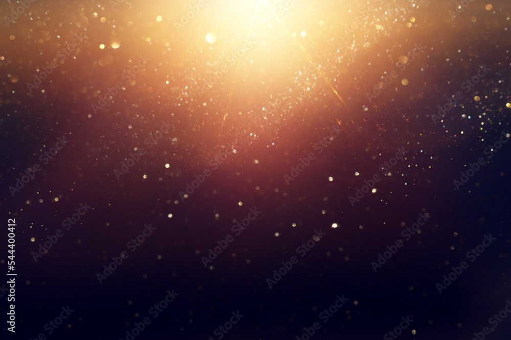background of abstract glitter lights. gold and black. de focused - obrazy, fototapety, plakaty 