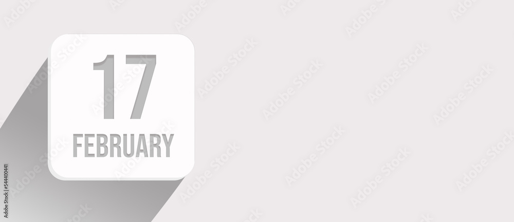 February 17th. Day 17 of month, Calendar date. Calendar leaf icon on white with sunlight and long shadow, flat design. Winter month, day of the year concept. February 17th. Day 17 of month, Calendar date. Calendar leaf icon on white with sunlight and long shadow, flat design. Winter month, day of the year concept.