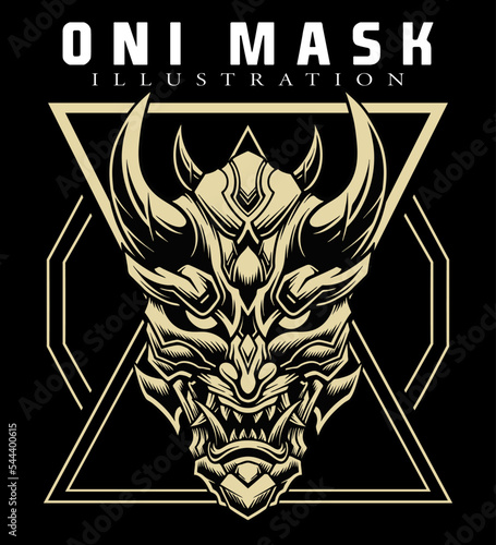 Illustration of Japanese demon oni mask design