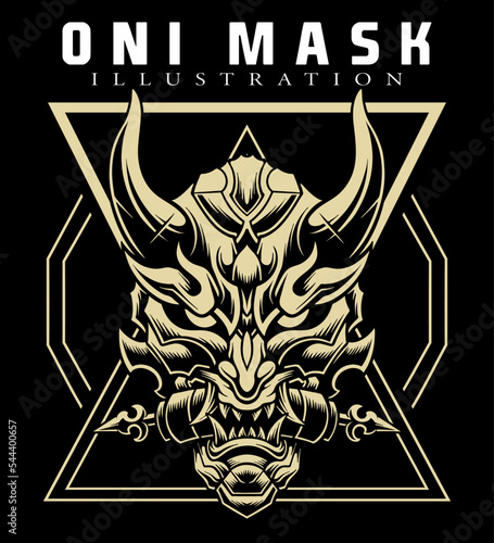 Illustration of Japanese demon oni mask design