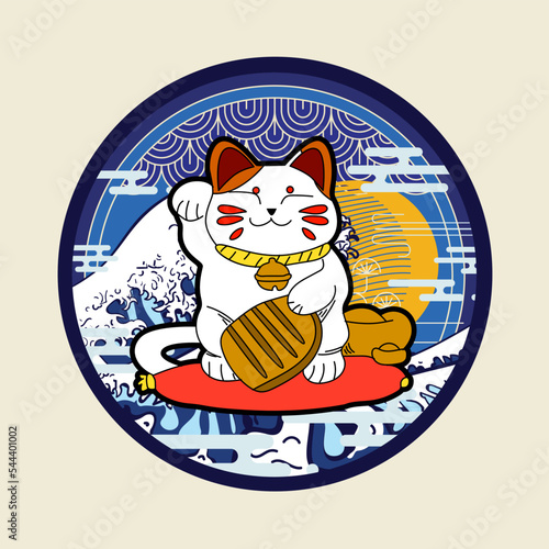 cat illustration with japanese style for kaijune event, notebook, logo
