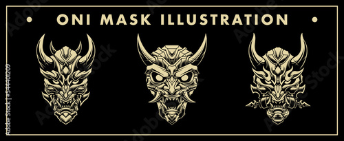 Japanese Oni mask vector design illustration set with cyborg style