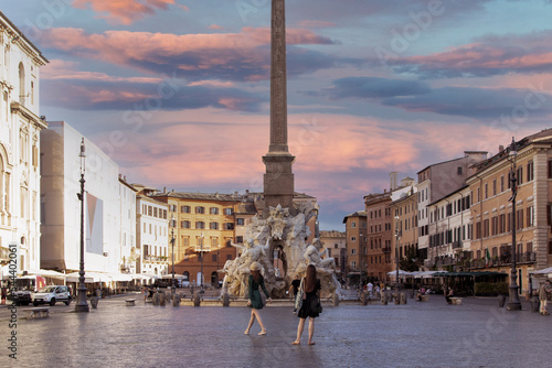 Photo Beautiful Fontana dei Quattro Fiumi, is a fountain in the Piazza Navona in Rome, Italy