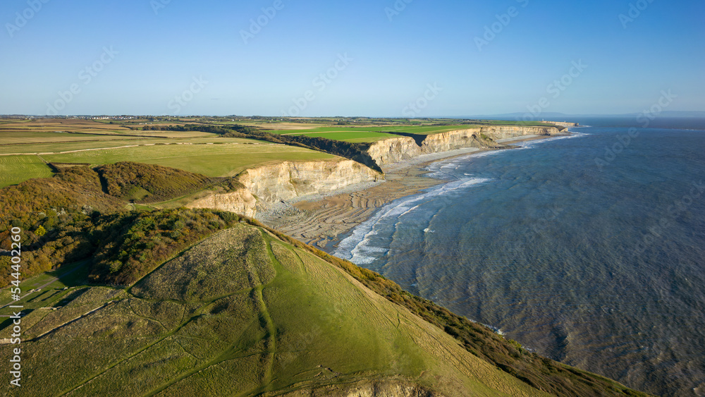 Aerial view of the limestone cliffs and beach at Southerndown and Dunraven Bay in Wales Aerial view of the limestone cliffs and beach at Southerndown and Dunraven Bay in Wales