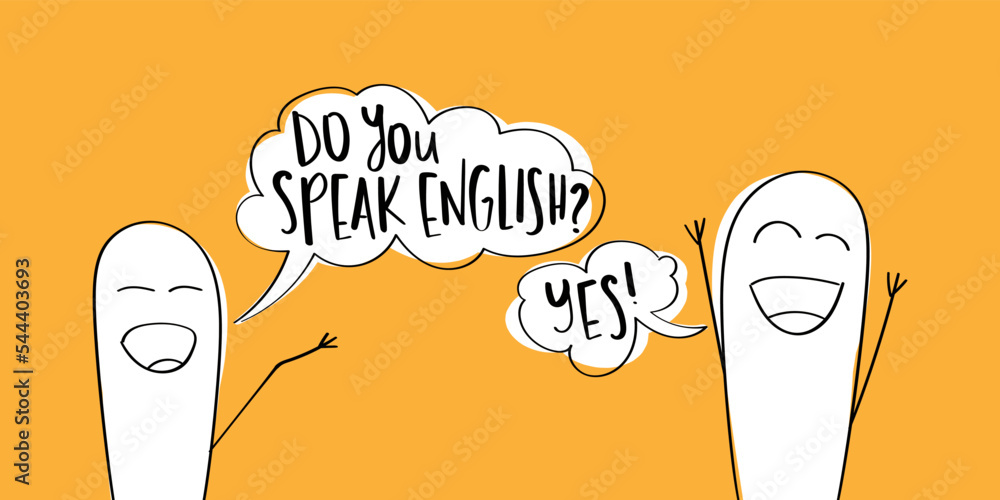 People and do you speak English note in speech bubble. Business, education concept. - obrazy, fototapety, plakaty 