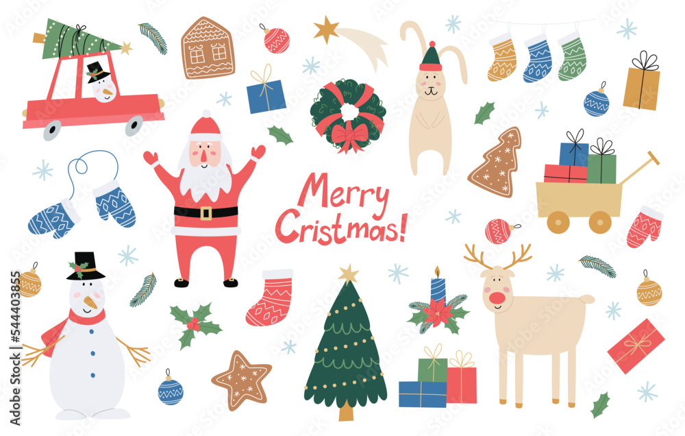 Set of Christmas and New Year elements and characters. Winter holidays design. Hand draw vector collection of Christmas symbols. Set of Christmas and New Year elements and characters. Winter holidays design. Hand draw vector collection of Christmas symbols.