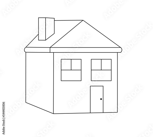 Vector isolated one simple village one storey house colorless black and white contour line easy drawing