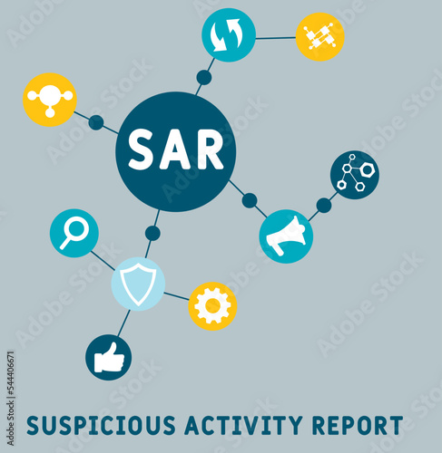 sar - suspicious activity report acronym. business concept background. vector illustration concept with keywords and icons. lettering illustration with icons for web banner, flyer, landing