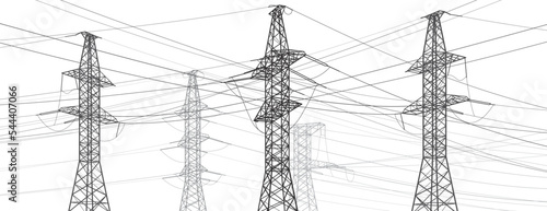 High voltage transmission systems. Electric pole. Power lines. A network of interconnected electrical. Vector design illustration