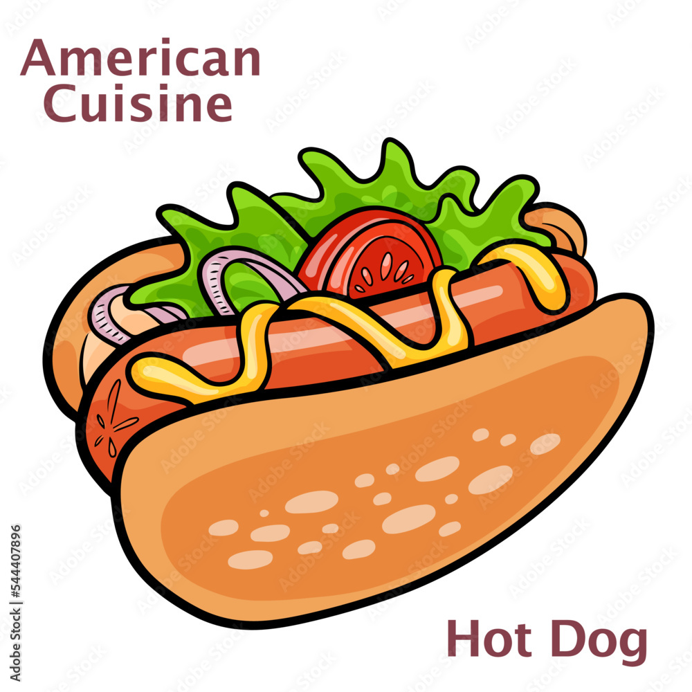 Hot Dog with Ketchup and Mustard Vector Illustration Hot Dog with Ketchup and Mustard Vector Illustration