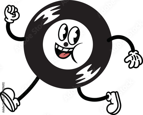 kawaii vintage cartoon character with a body of a vinyl disc. Music streaming service icon, recording store mascot. Comic style design emoji. Vector illustration