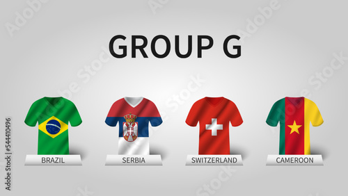 Qatar soccer cup tournament 2022 . Group G stages . Waving jersey with country flag pattern . Vector .