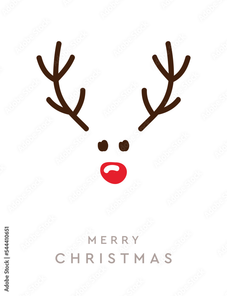 Fototapeta premium reindeer with red nose christmas greeting card on white background