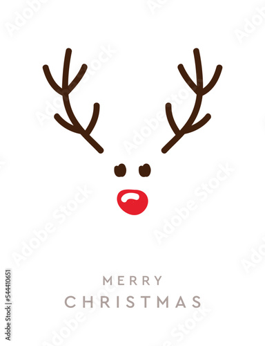 Fototapete reindeer with red nose christmas greeting card on white background
