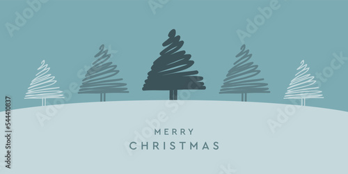 blue and white abstract winter landscape fir border christmas tree