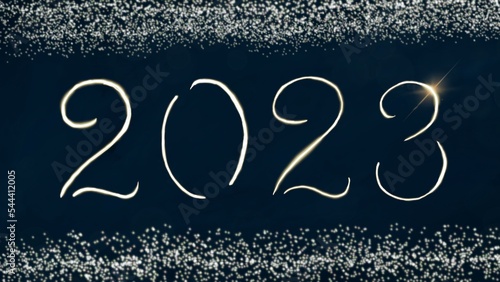 2023 New Year. 2023 Happy New Year greeting card. 2023 Happy New Year green background. 2023 Happy New Year background with silver glitter 