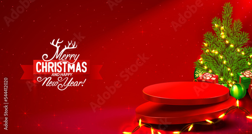 Podium merry Christmas. shopping new year banner. Vector