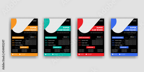 Creative Car Wash Flyer set, Abstract design carwash flyer bundle, Car Detailing, Auto Detailing Flyer, Car Wash poster templates
