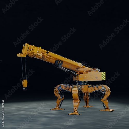 Spider crane robot .a large dummy crane .3D rendering.3D illustration