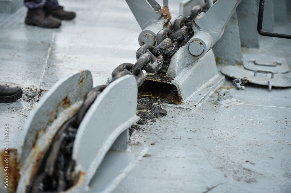Mooring heavy duty anchor chain detail on a military ship Stock Photo Adobe Stock
