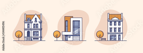 Traditional and modern houses. For web design and application interface, also useful for infographics. Vector illustration.