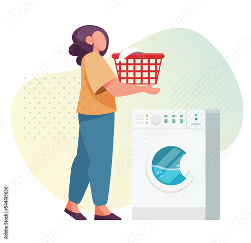 Young Lady doing laundry - Stock Illustration