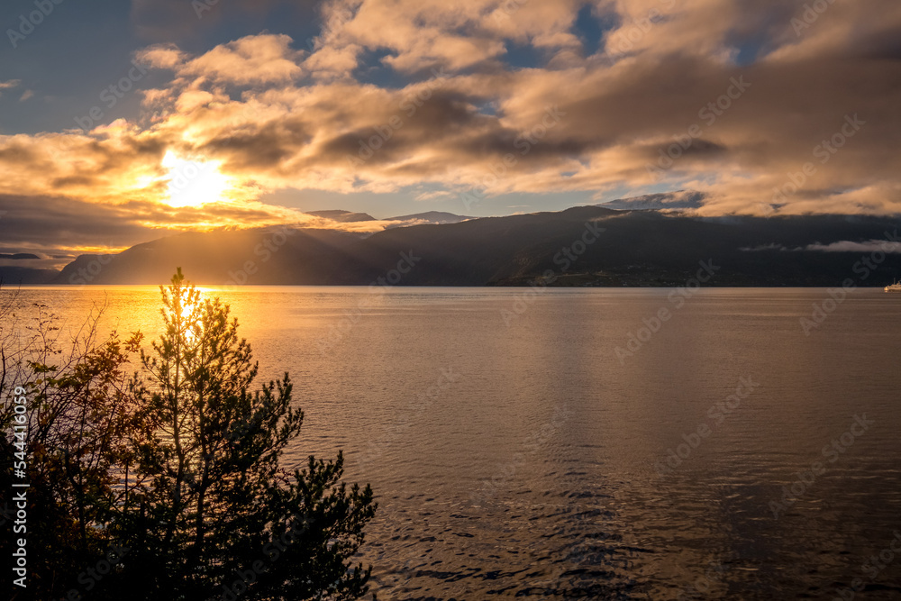 Fototapeta premium Beautiful sunset at Vassvarden, Norway