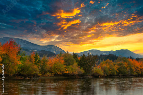 Sunset in the mountains during autumn season at Port Alberni, British Colombia, Canada