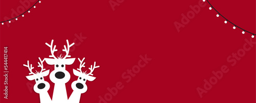 Cute reindeer on a red background. Christmas background, banner ,or card.