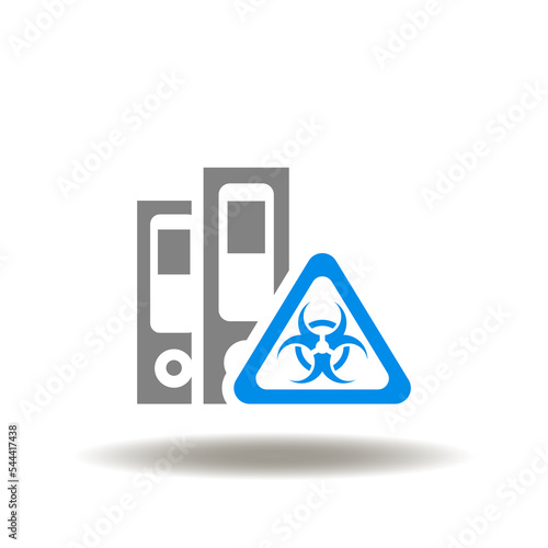 Vector illustration of binder folder with attention sign. Icon of hazardous document. Symbol of hazard control.