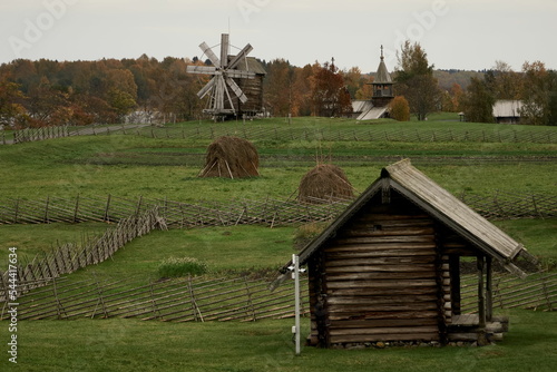 Wooden rural buildings on the island of Kizhi