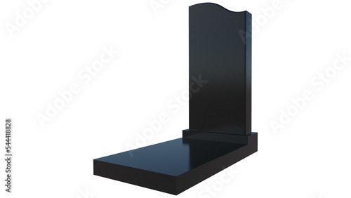 Black granite tombstone isolated on white transparent background.