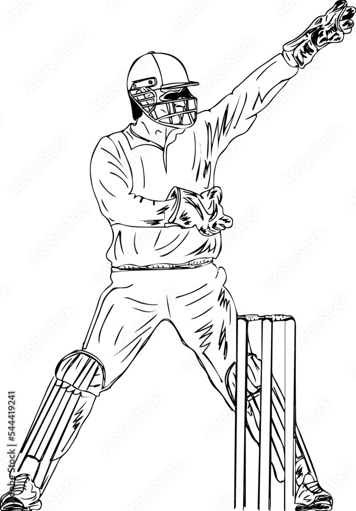 Vector Illustration of Wicket Keeper Hitting Stumps with Ball, Indian