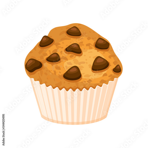 Chocolate chip muffin icon vector. One delicious chocolate muffin pastry icon vector isolated on a white background