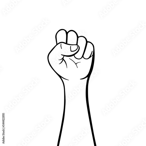 Demonstration, revolution, protest raised arm fist with copy space. Arm silhouette struggle for rights concept..Fist pointing up vector illustration.