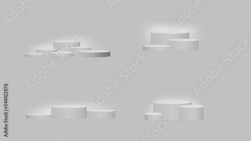 Luxury table with cylinder stand arrangement for product placement display.