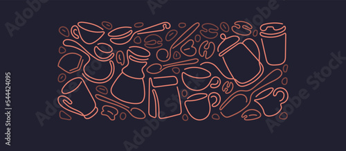 Coffee linear design Abstract cup, cezve, espresso