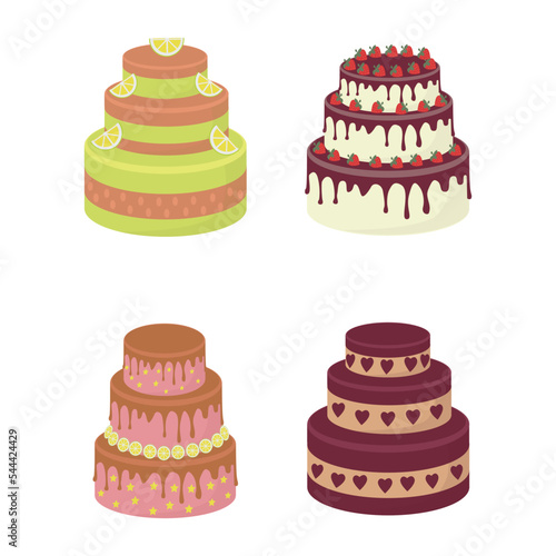 Big set of cakes  pastries  muffins and donuts. Vector illustrations of sweets isolated on white background.