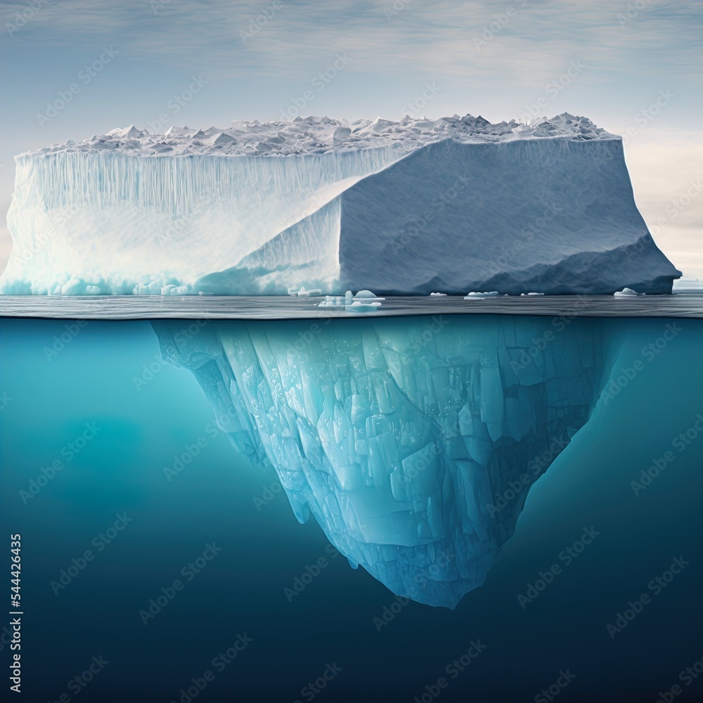 Image showing iceberg above the water and its massive submerged portion ...