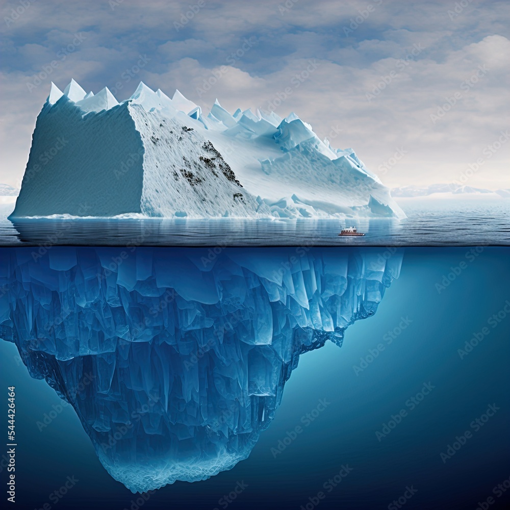 Image showing iceberg above the water and its massive submerged portion ...