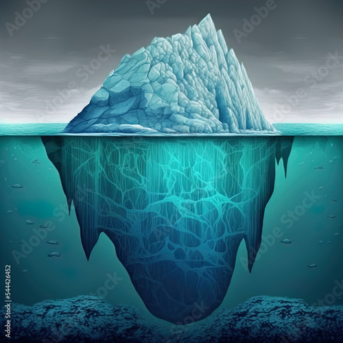 Image showing iceberg above the water and its massive submerged portion below the waterline. 
