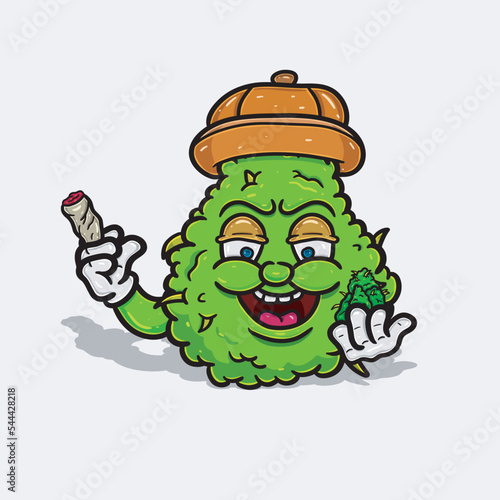 Weed Cartoon With Smoking, Wearing Swag Hat and Bring Bud.