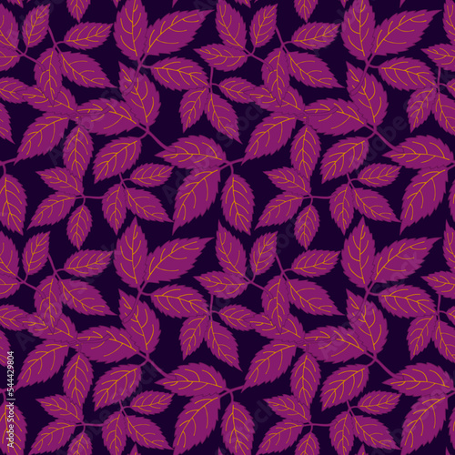 leaves of the virginia creeper Parthenocissus Planch purple seamless pattern