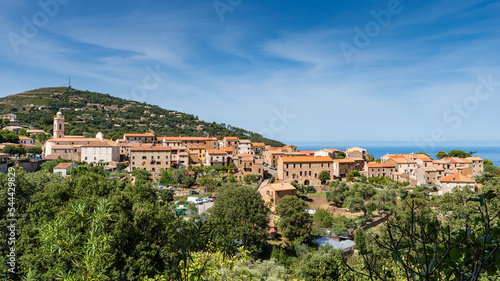 Bild auf Leinwand View of Piana village with church tower in mountain landscape of western Corsica