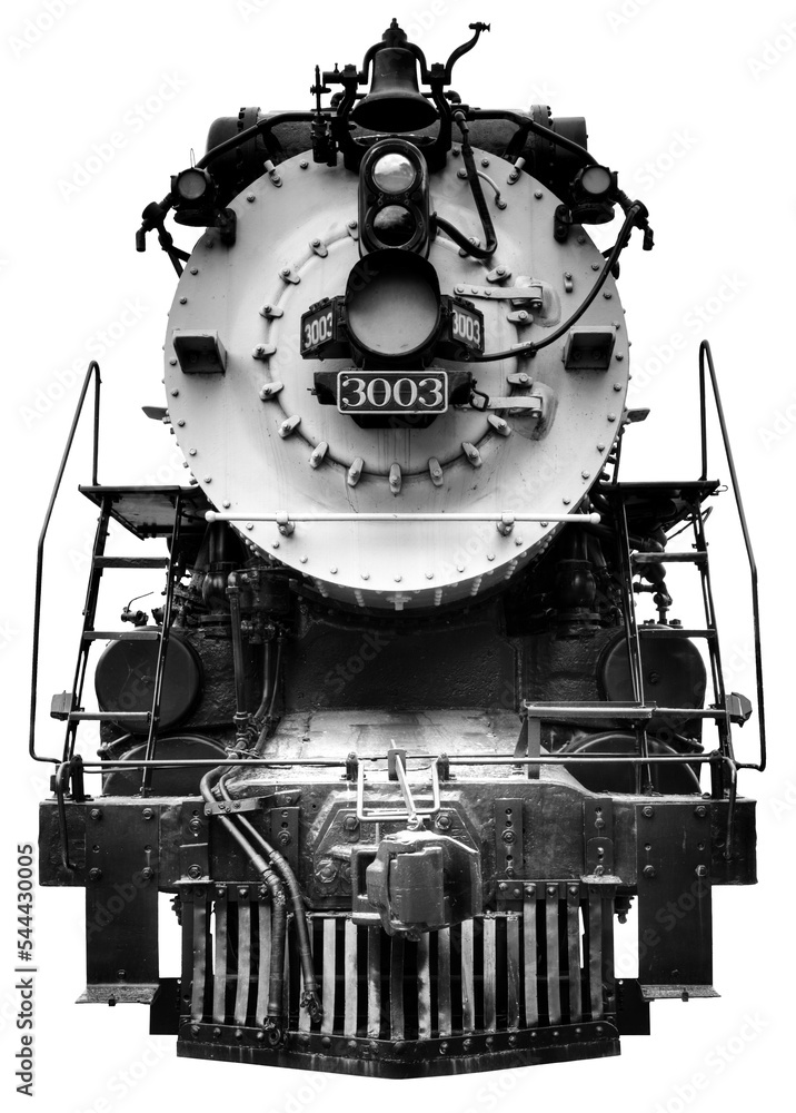 Obraz premium Transportation in the industrial age. Steam locomotive isolated on transparent background.